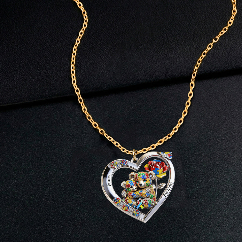 Any Animal Strong Mama - Personalized Autism Awareness Shaped Metal Pendant Necklace