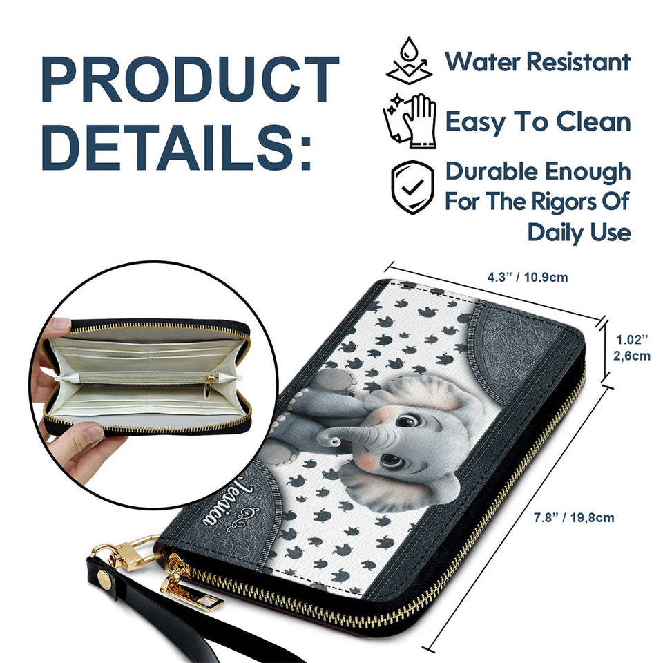 Cute Baby Elephant - Personalized Elephant Leather Long Wallet