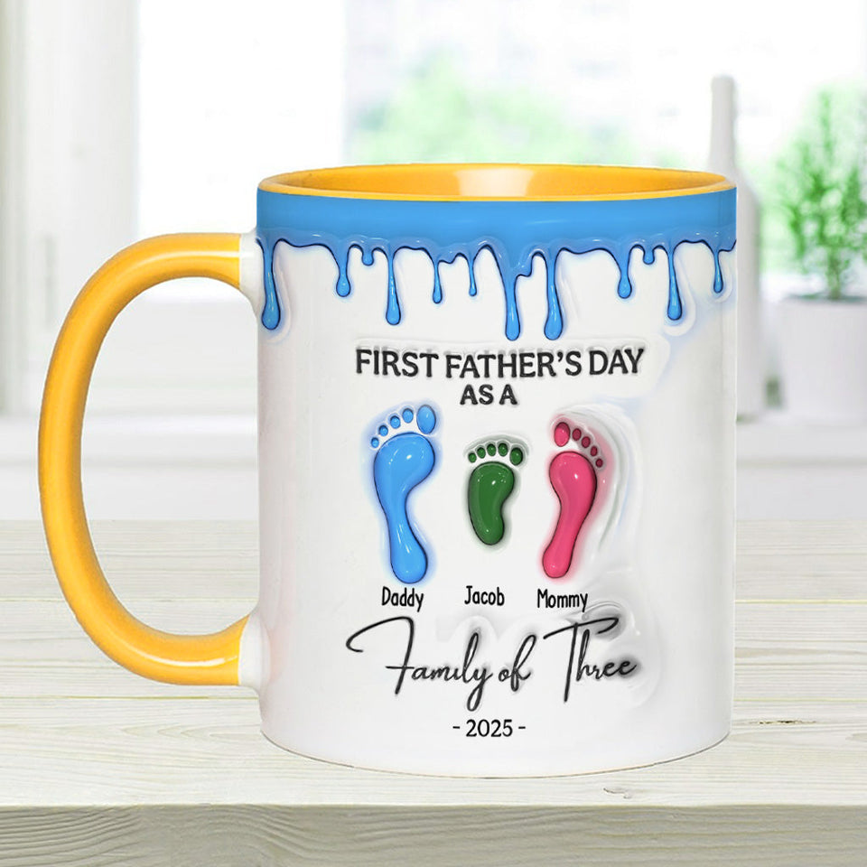 Footprint First Father’s Day Mug 2025 Family of Three - Personalized Father Accent Mug