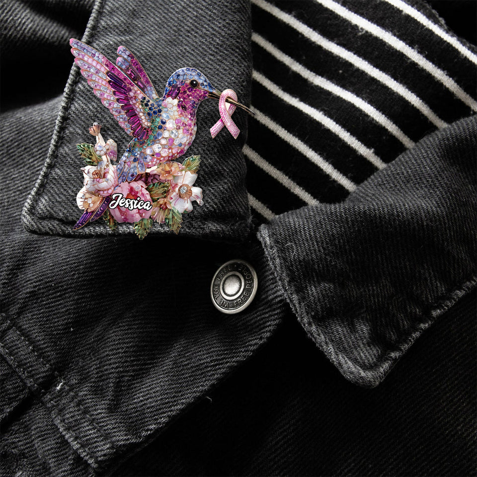 Breast Cancer Awareness Hummingbird - Personalized Breast Cancer Awareness Pin