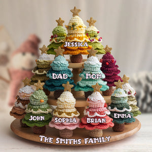 Family Christmas Tree Crochet - Personalized Family Custom Shaped Acrylic Plaque