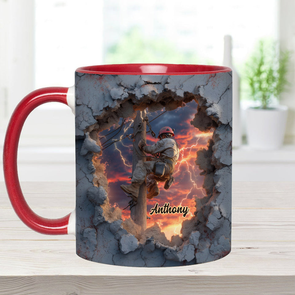 Gift For Lineman Dad, Husband, Son... - Personalized Lineman Accent Mug