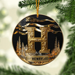 Custom Gold Initial For Family, Merry Christmas 2025 - Personalized Family Ornament