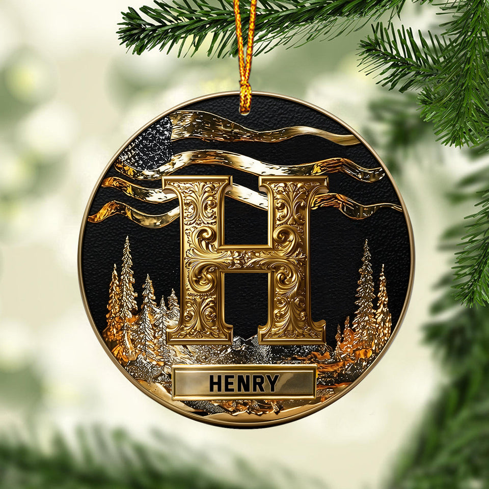Custom Gold Initial For Family, Merry Christmas 2025 - Personalized Family Ornament