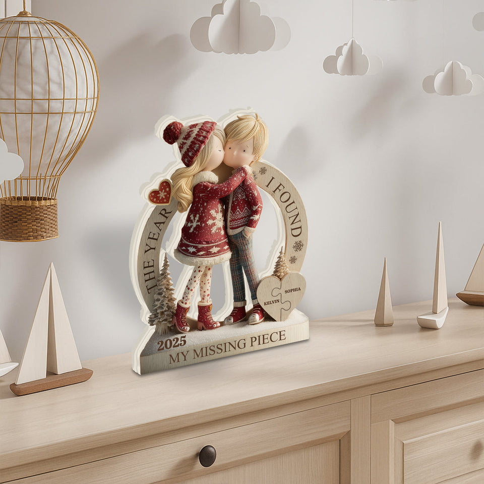 The Year I Found My Missing Piece - Personalized Couple Custom Shaped Wood Plaque