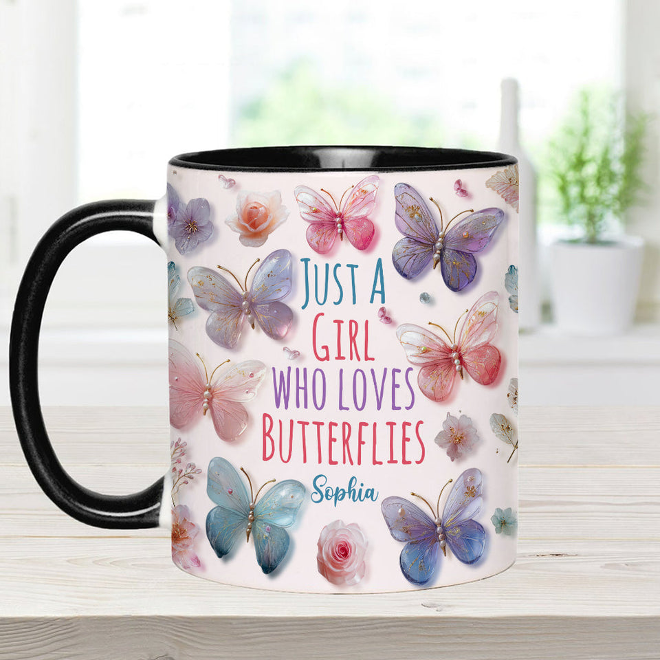 Just A Girl Who Loves Butterflies - Personalized Butterfly Accent Mug