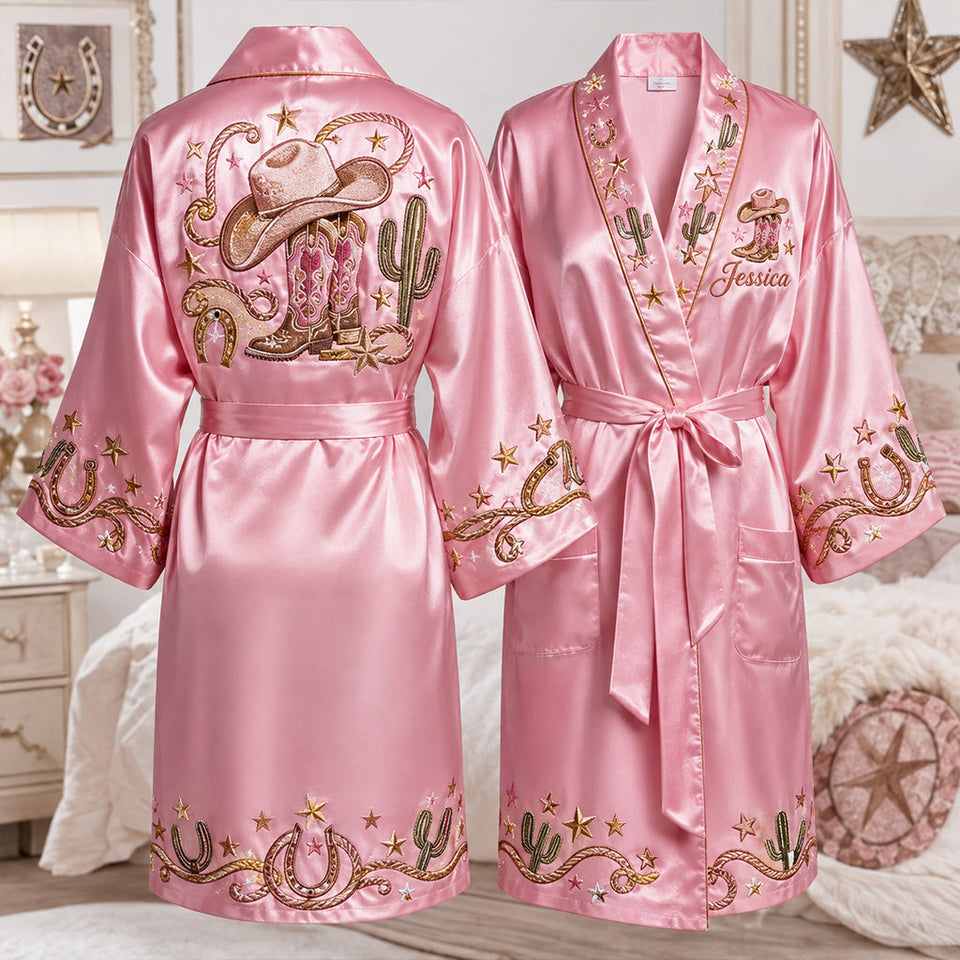 Pink Cowgirl - Personalized Cowgirl Satin Robe