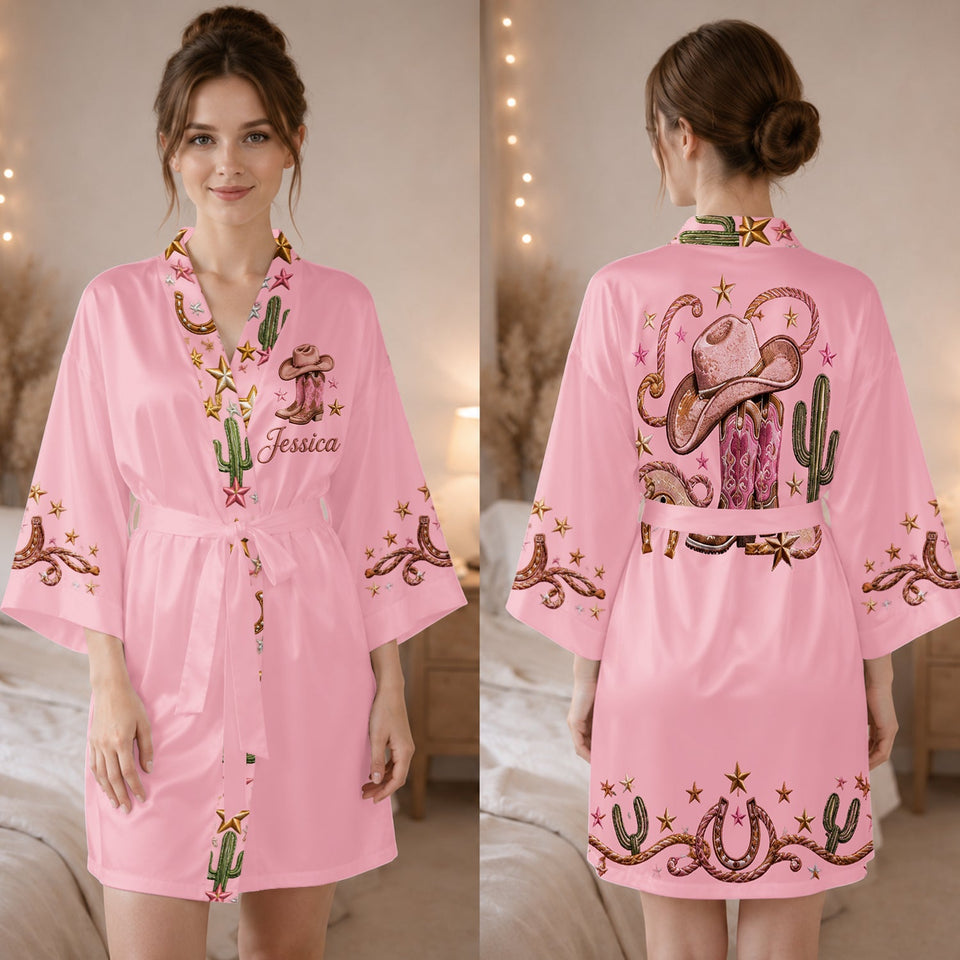 Pink Cowgirl - Personalized Cowgirl Satin Robe