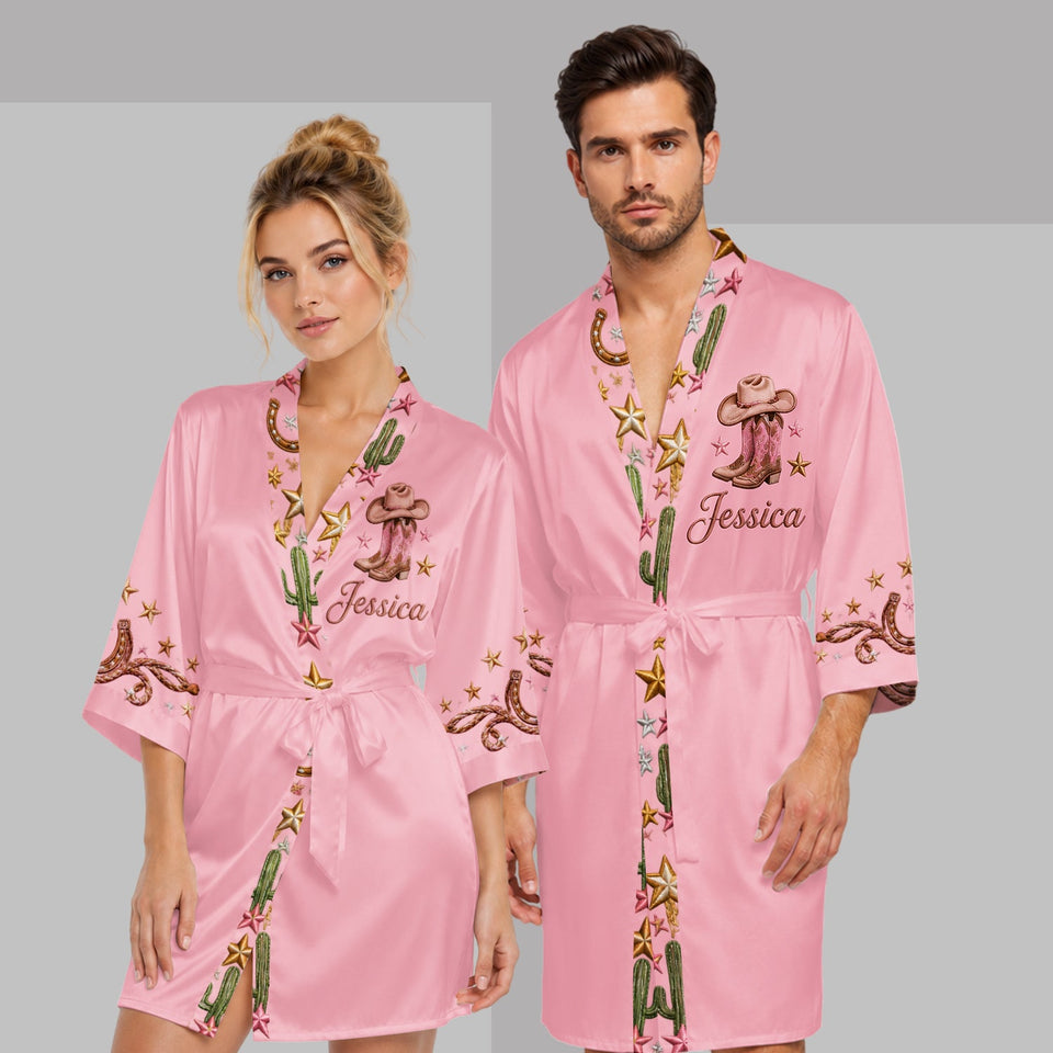 Pink Cowgirl - Personalized Cowgirl Satin Robe