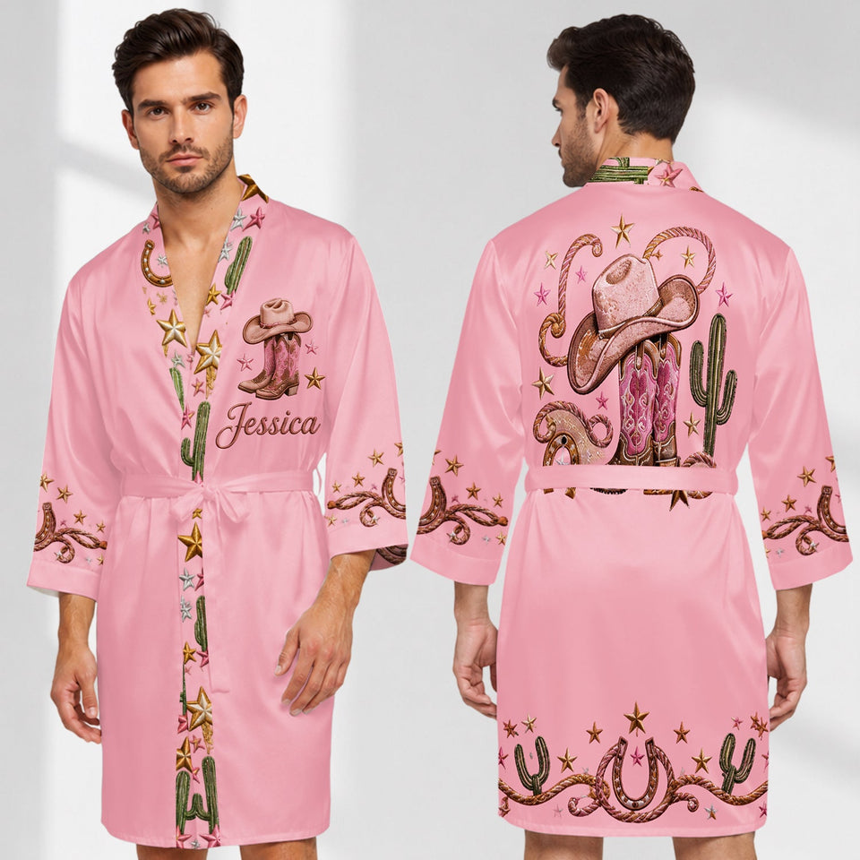 Pink Cowgirl - Personalized Cowgirl Satin Robe
