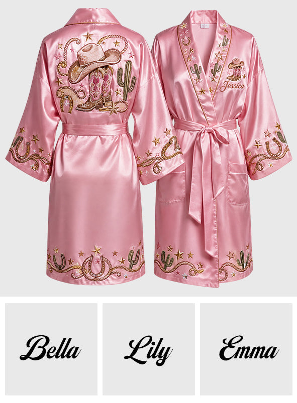 Pink Cowgirl - Personalized Cowgirl Satin Robe
