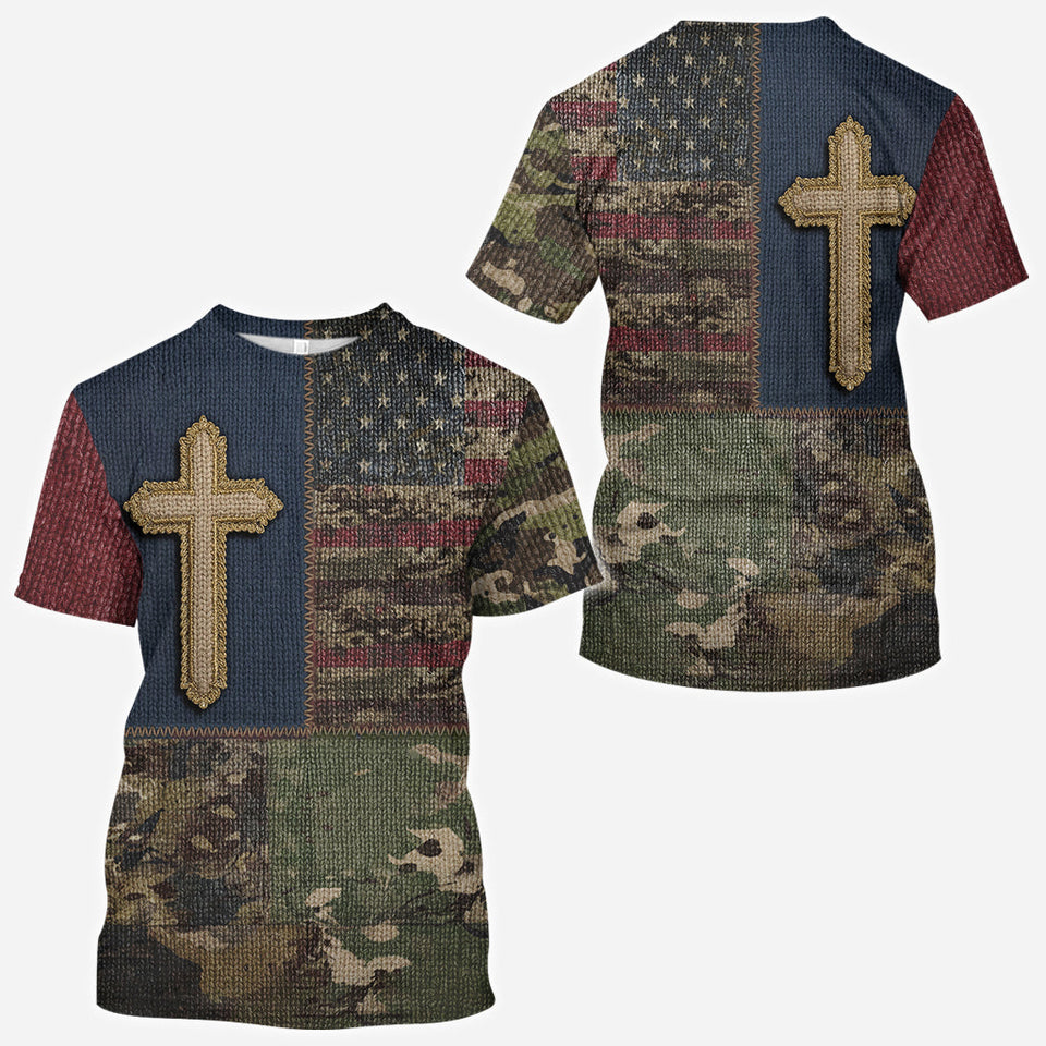 American Flag Cross Faith All Over Print Hoodie - Personalized Christian All Over Shirt