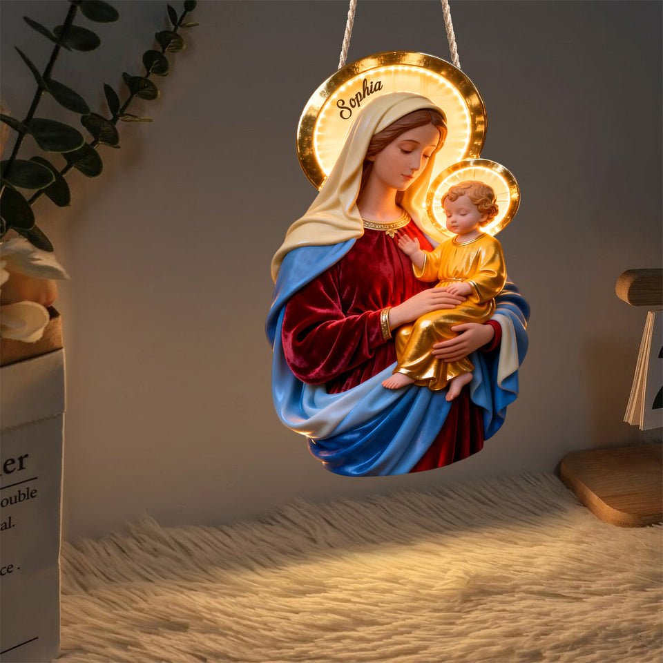 Blessed Virgin Mary Faith - Personalized Christian LED Light Acrylic Sign