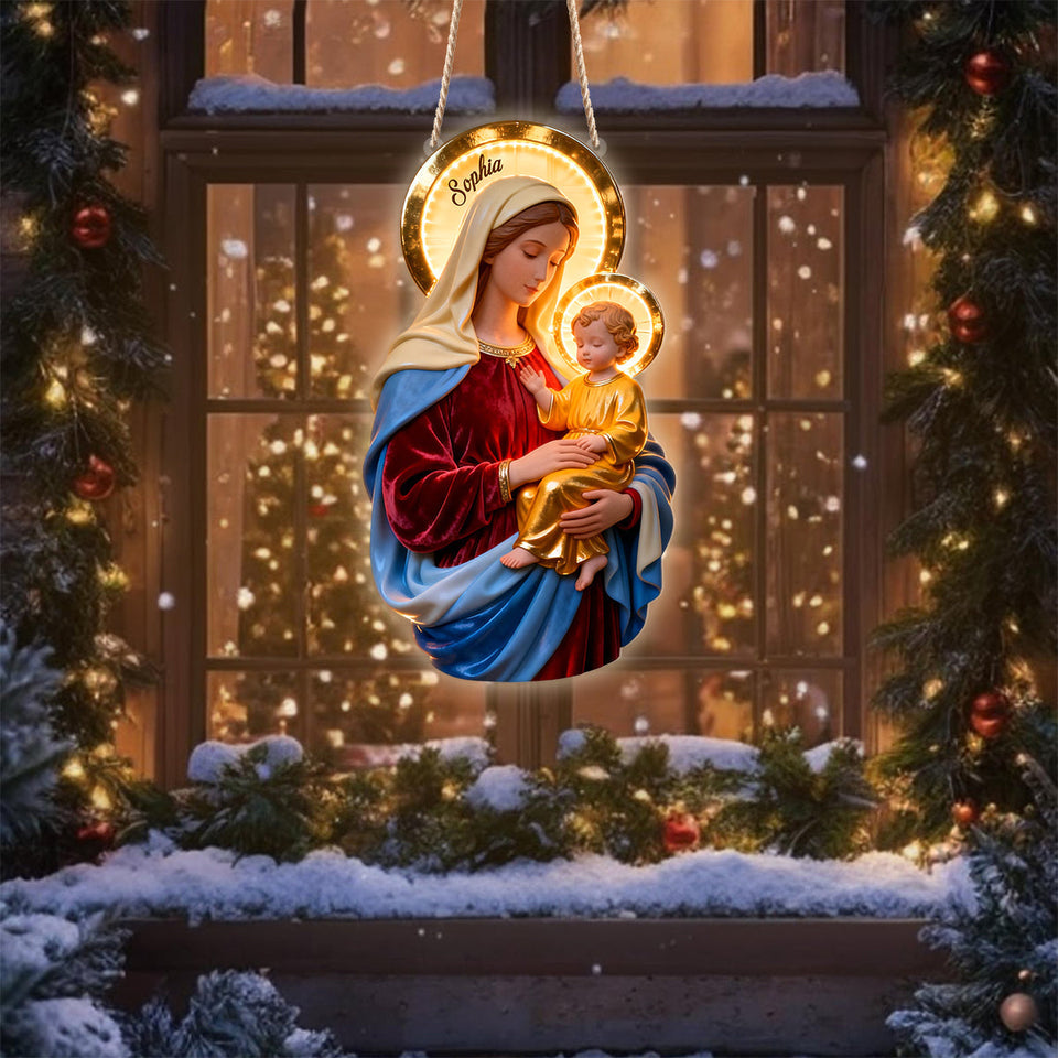 Blessed Virgin Mary Faith - Personalized Christian LED Light Acrylic Sign
