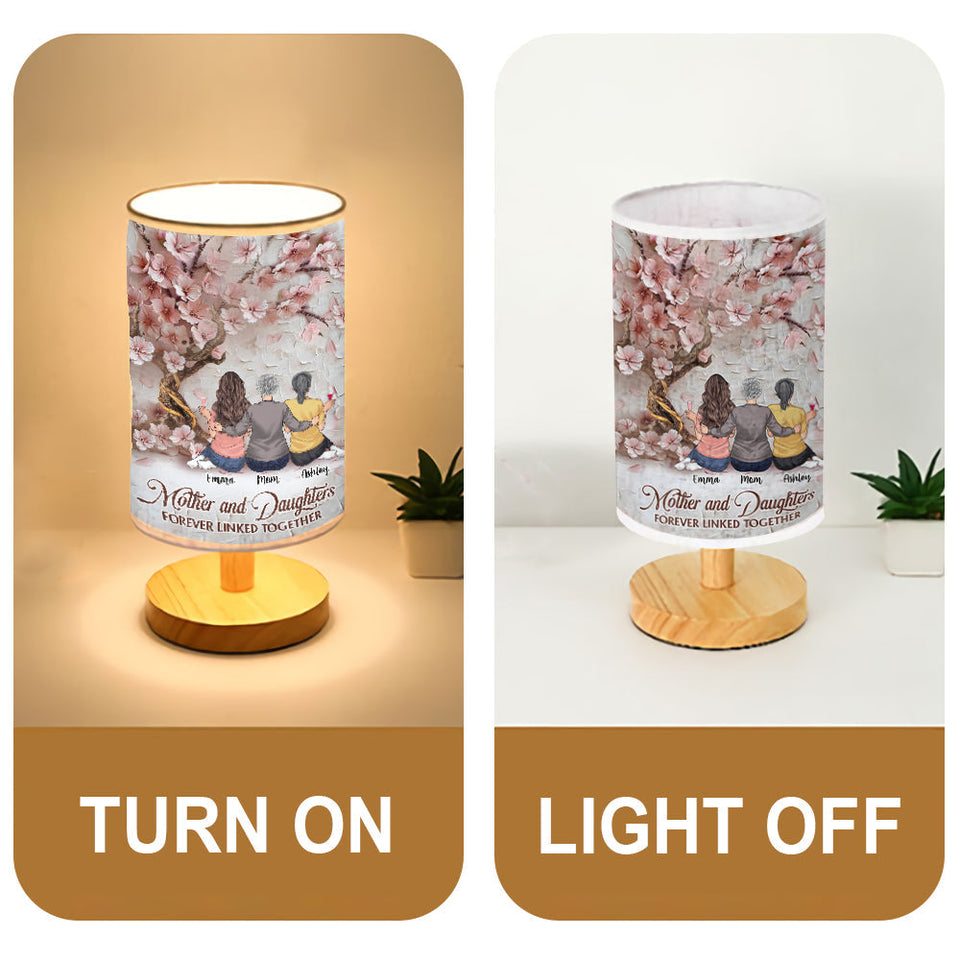Mother And Daughters Forever Linked Together - Personalized Mother Table Lamp with Wood Base