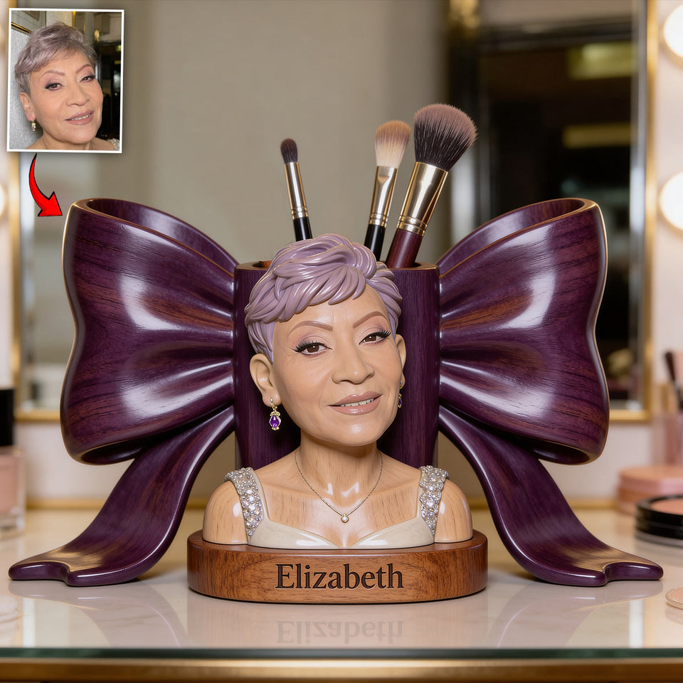 Custom Any Photo, Love Makeup - Personalized Makeup Wooden Desk Organizer