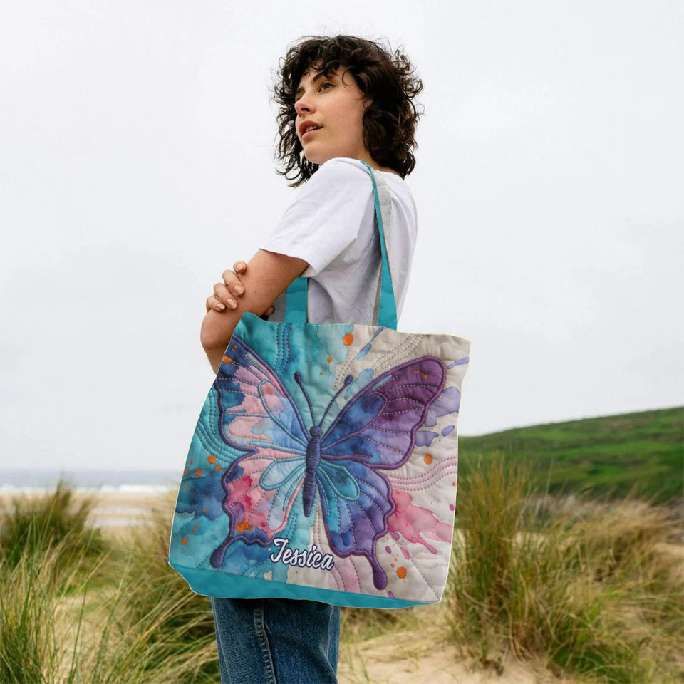 Colorful Butterfies - Personalized Butterfly Quilted Tote Bag