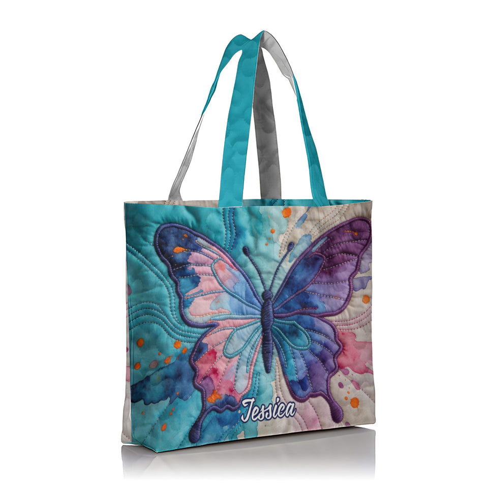 Colorful Butterfies - Personalized Butterfly Quilted Tote Bag