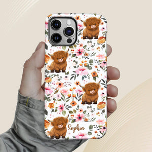 Floral Highland Cow - Personalized Highland Cow Full Print Phone Case