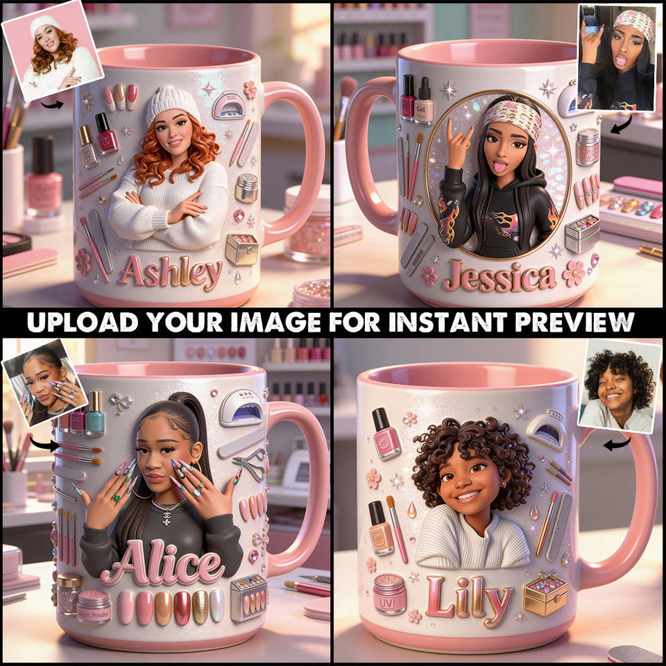 Love Nails Design, Gift for Girl - Personalized Nail Salon Set Accent Mug with Acrylic Stirrers