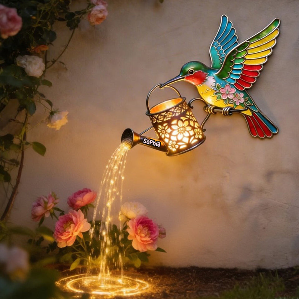 Garden Decor, Gift For Hummingbird Lovers - Personalized Hummingbird LED Light Acrylic Sign