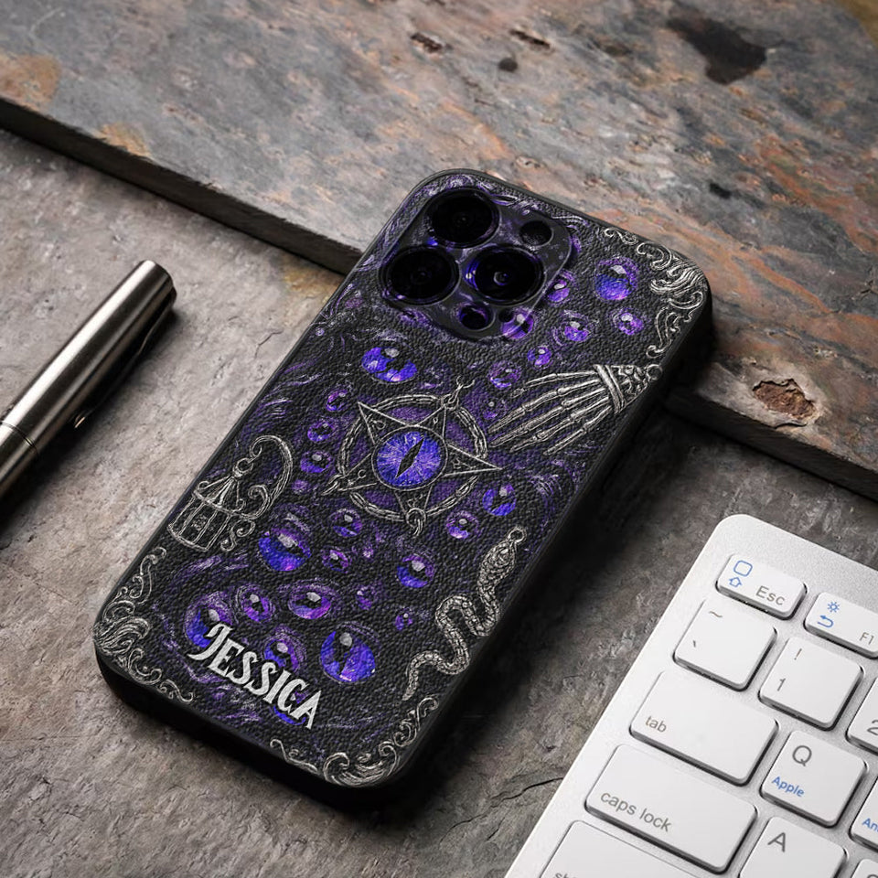 Gothic Pentacle Witchy Vibe - Personalized Witch Leather Phone Case