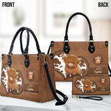 Love Highland Cow - Personalized Highland Cow Leather Handbag & Leather Long Wallet