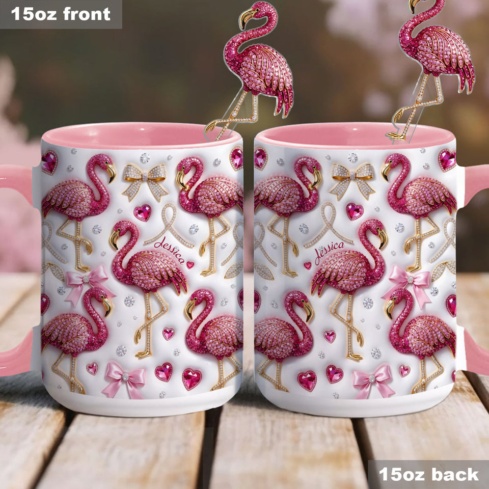 Love Flamingo - Personalized Flamingo Set Accent Mug with Acrylic Stirrers
