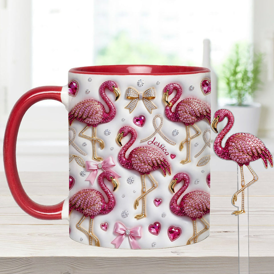 Love Flamingo - Personalized Flamingo Set Accent Mug with Acrylic Stirrers