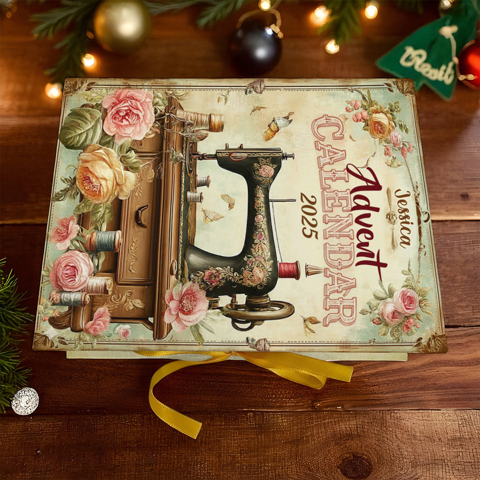 Love Sewing - Personalized Sewing Folded Advent Calendar With Ornaments