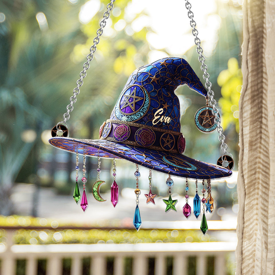 Magical Hat - Personalized Witch Window Hanging Suncatcher Ornament