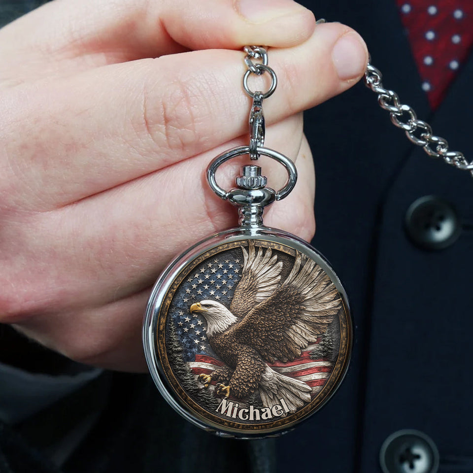 One Nation Under God - Personalized Bald Eagle Pocket Watch