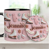 Ice Skating Makes Me Happy - Personalized Ice Skating Accent Mug & Coaster
