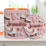 Ice Skating Makes Me Happy - Personalized Ice Skating Accent Mug & Coaster