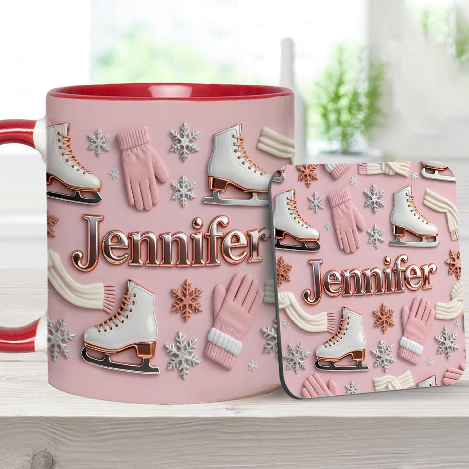 Ice Skating Makes Me Happy - Personalized Ice Skating Accent Mug & Coaster