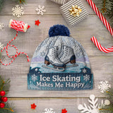 Ice Skating Makes Me Happy - Personalized Ice Skating Beanie Hat