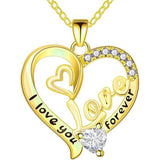 I Love You Mom Necklace Heart Pendant Rhinestone Jewelry with Box Gifts for Mom