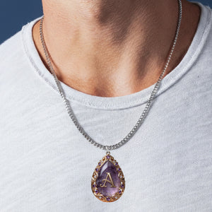Custom Initial Name Letter Birth Stone - Personalized Birth Stone Shaped Metal Pendant Necklace