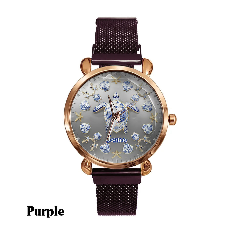 Toile De Jouy Turtle - Personalized Turtle Women Hand Watch