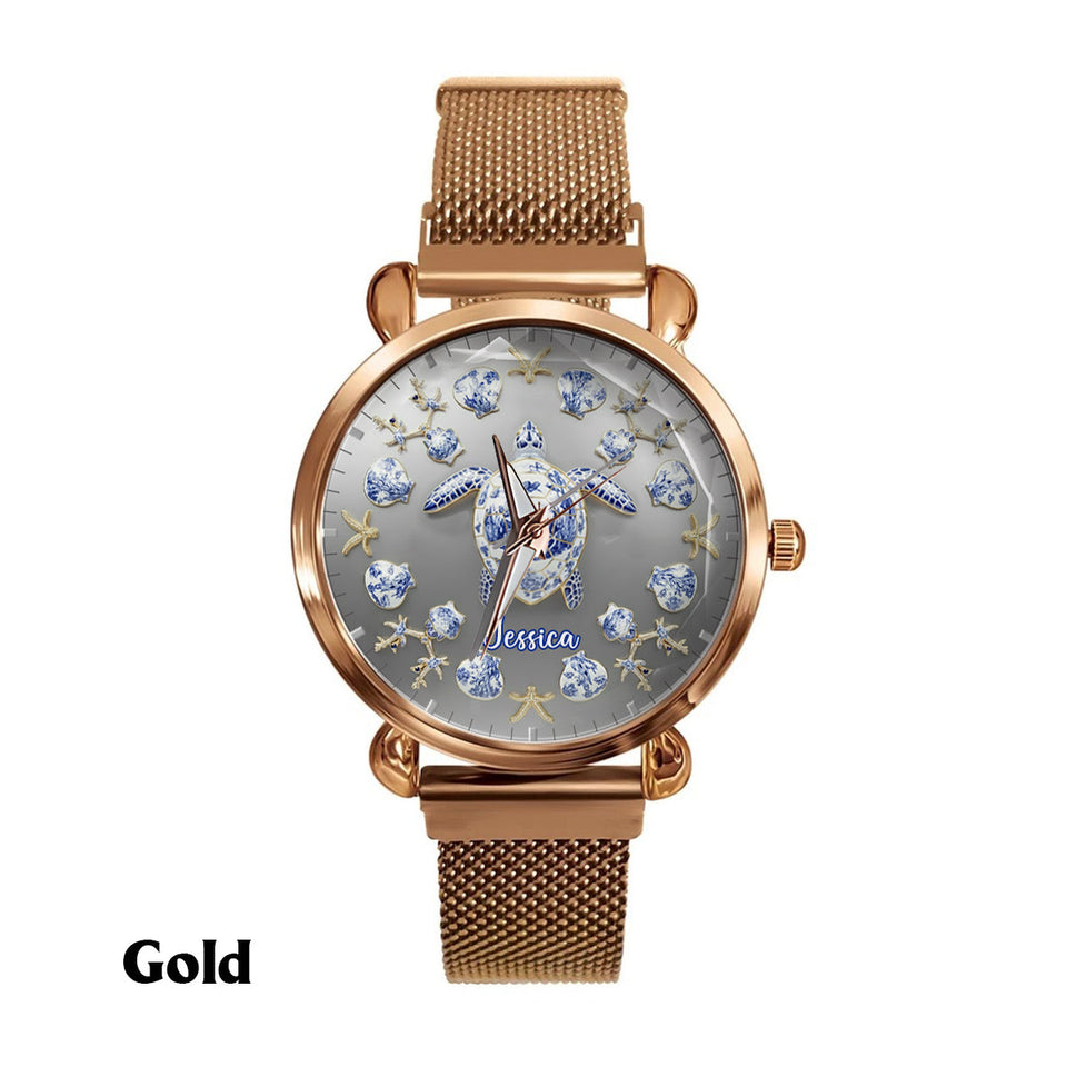 Toile De Jouy Turtle - Personalized Turtle Women Hand Watch