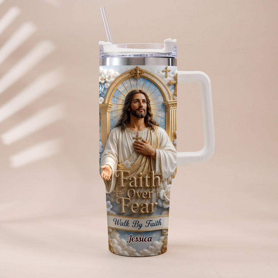 Faith Over Fear - Personalized Christian Tumbler With Plush Charm