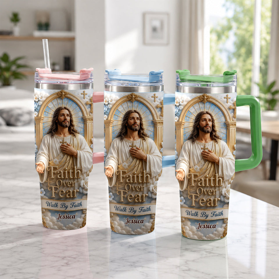 Faith Over Fear - Personalized Christian Tumbler With Plush Charm
