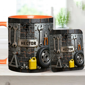 Eat Sleep Fix Car Repeat - Personalized Mechanic Accent Mug & Coaster