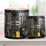 Eat Sleep Fix Car Repeat - Personalized Mechanic Accent Mug & Coaster