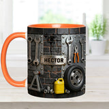 Eat Sleep Fix Car Repeat - Personalized Mechanic Accent Mug & Coaster