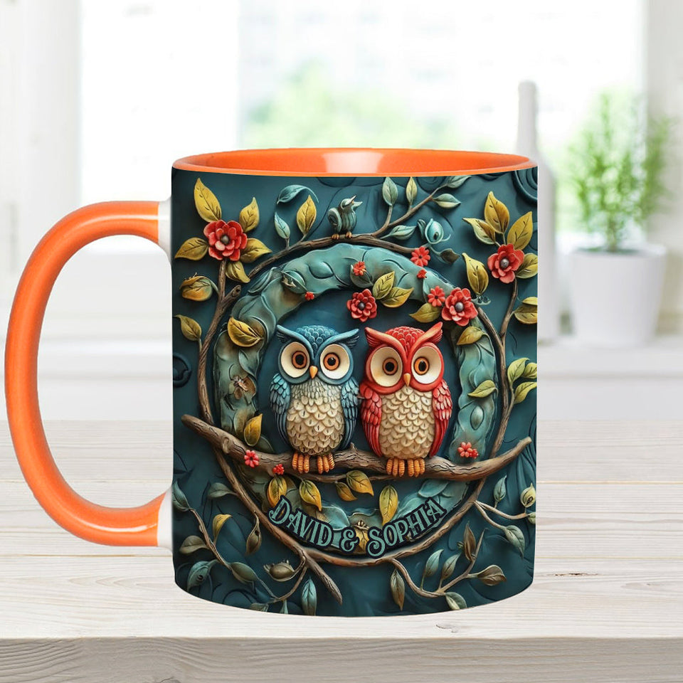 Owl Couple - Personalized Couple Accent Mug