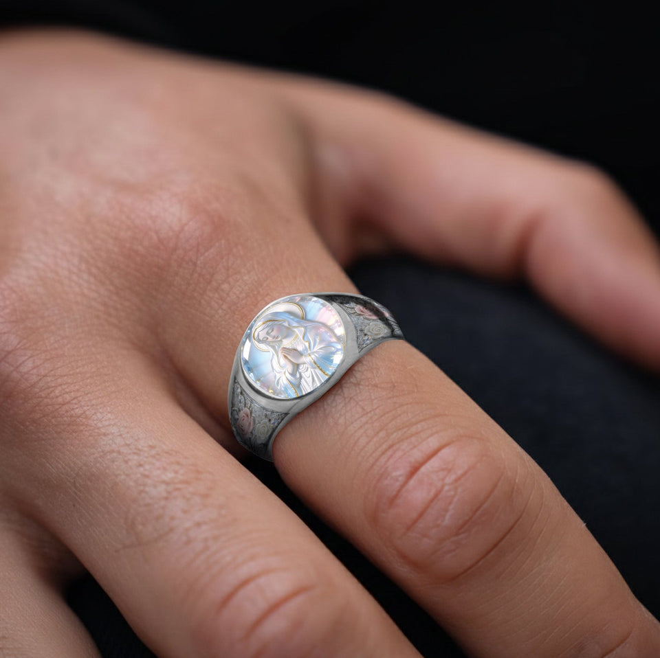 Our Lady's Eternal Glow - Personalized Christian Signet Ring
