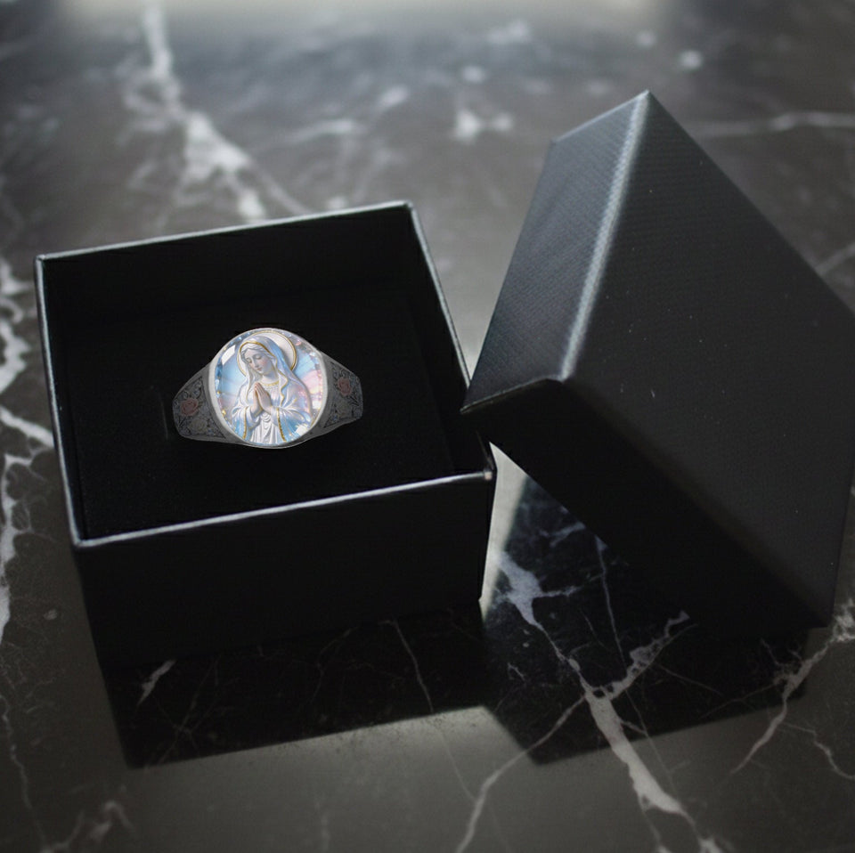 Our Lady's Eternal Glow - Personalized Christian Signet Ring