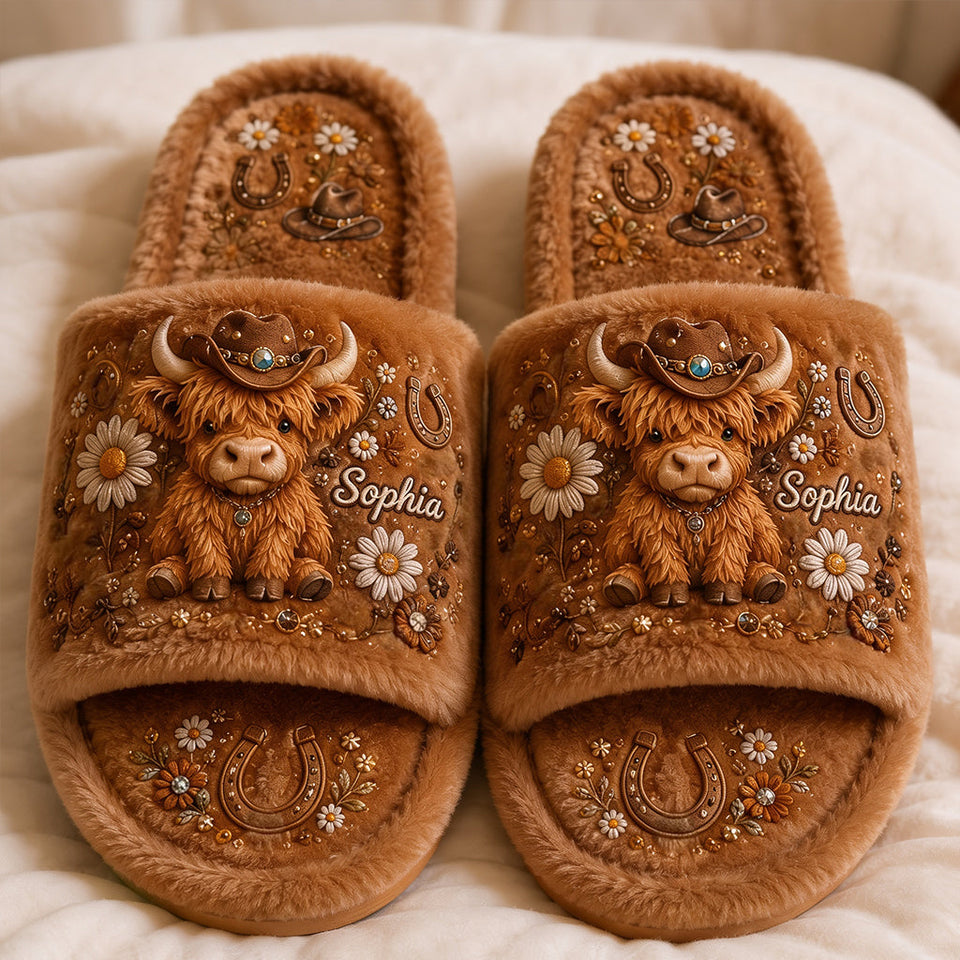 Adorable Highland Cow - Personalized Highland Cow Open-Toe Slippers