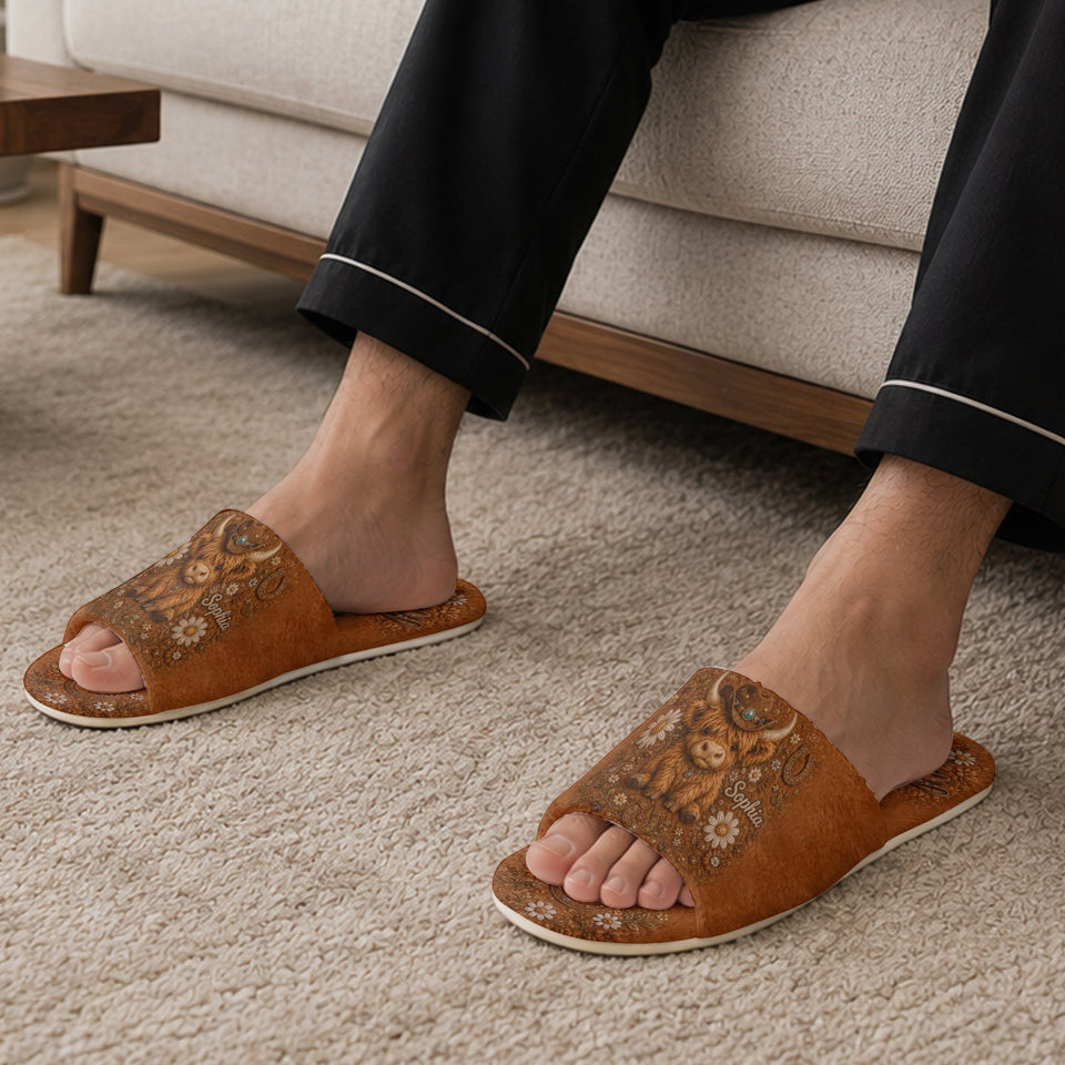 Adorable Highland Cow - Personalized Highland Cow Open-Toe Slippers